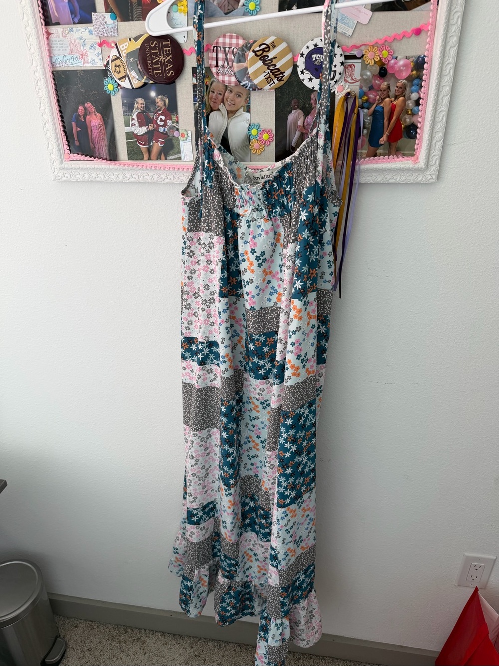DAVI & DANI Teal Floral Print Dress with Pink and Orange Accents